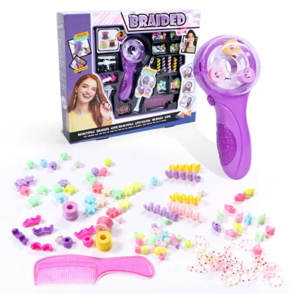 Fashion DIY automata tincskészítő készlet – 92 részes szett gyöngyökkel, szalagokkal és tincskészítőgéppel gyerekeknek (BBJ)