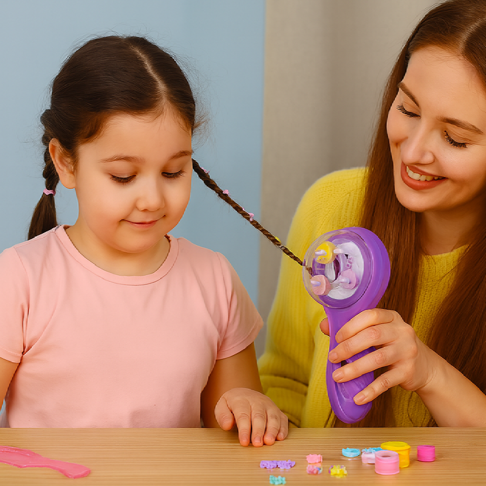 Fashion DIY automata tincskészítő készlet – 92 részes szett gyöngyökkel, szalagokkal és tincskészítőgéppel gyerekeknek (BBJ)12