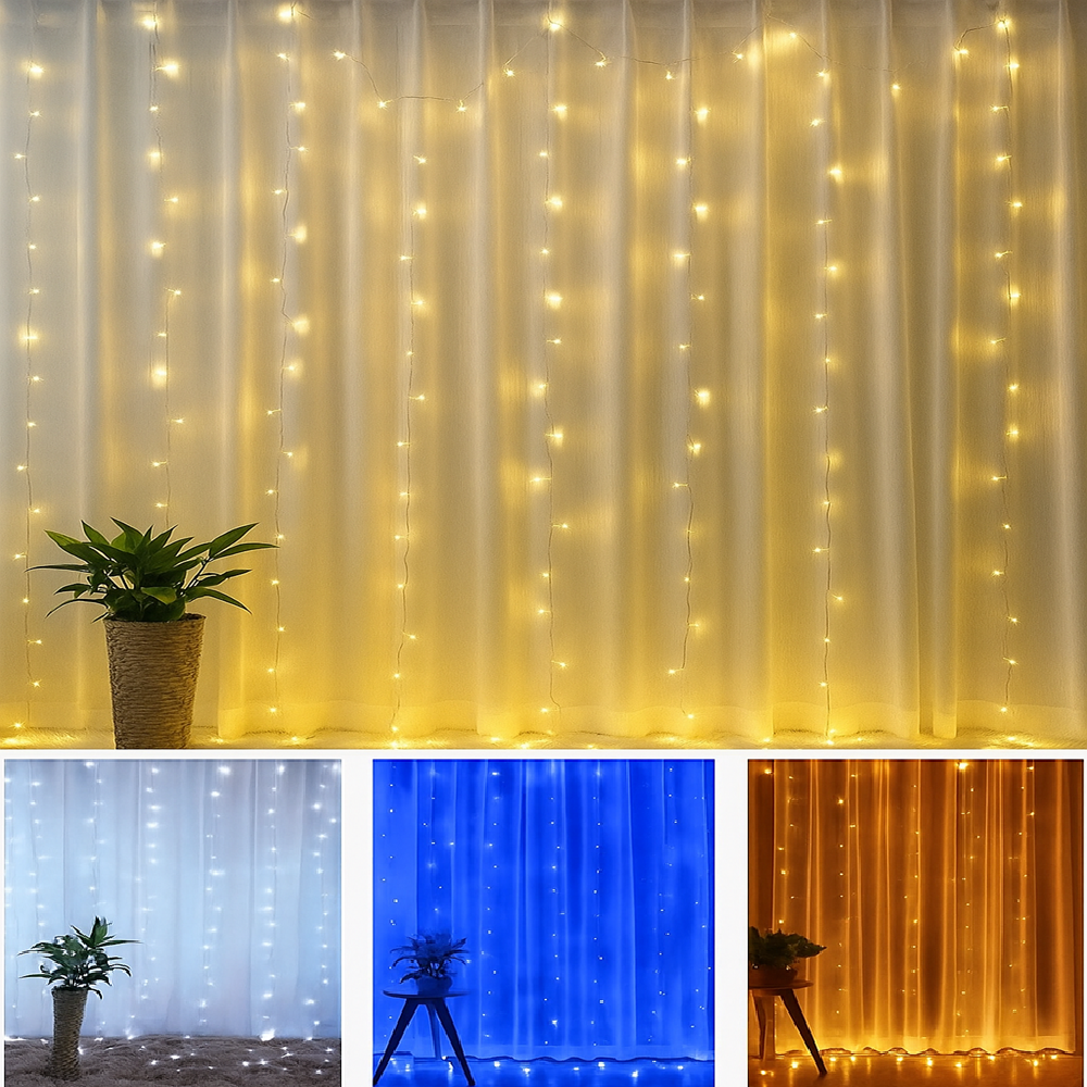 Karácsonyi LED fényfüggöny 2×2 m – vízálló, energiatakarékos ünnepi égősor ablakra, falra, erkélyre, kültéri-beltéri dekorációhoz – választható színben (BBD)45
