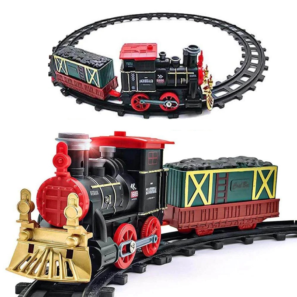 Karácsonyi retró gőzmozdonyos vonatkészlet gyerekeknek – fény- és hanghatásokkal, klasszikus pályaszettel, tökéletes ünnepi ajándék (BBJ)2