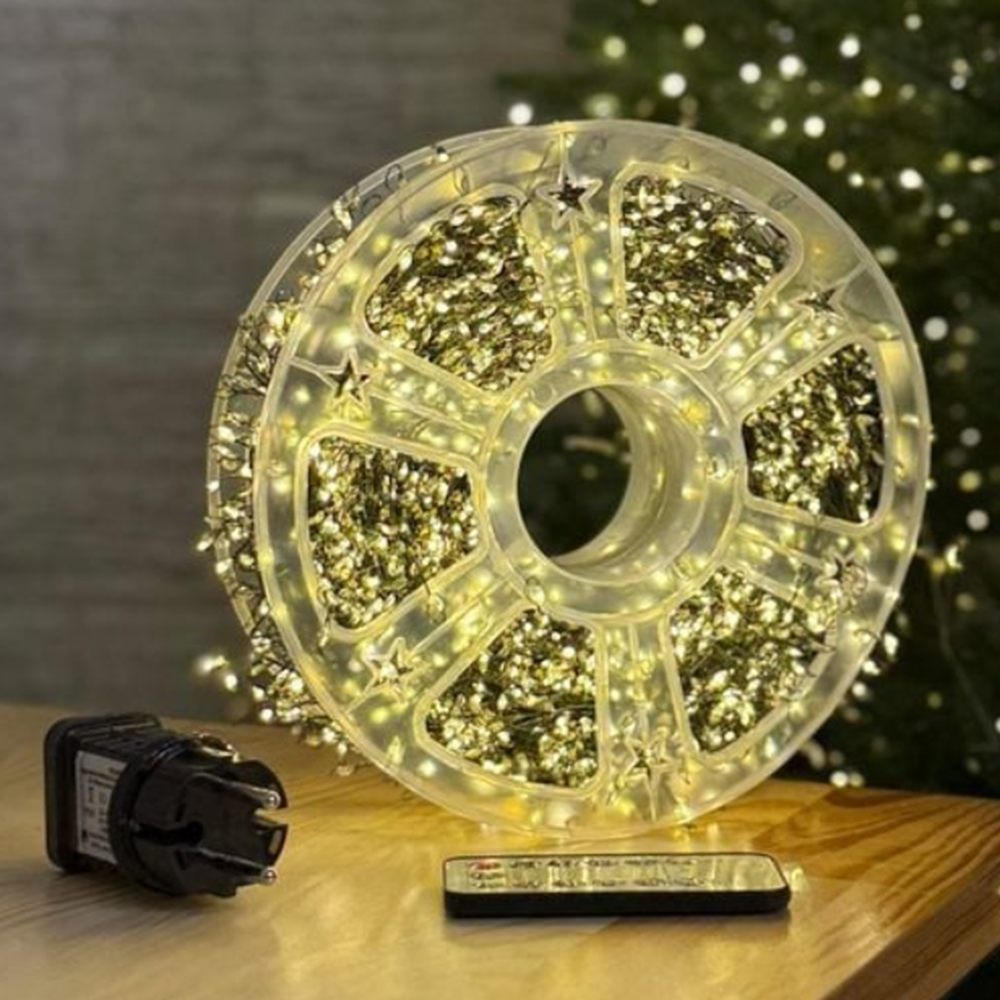 Karácsonyi LED rizsszem fényfüzér – 30 méteres, 8 funkciós meleg fehér fényű dekorvilágítás beltéri és kültéri használatra (BBD)4