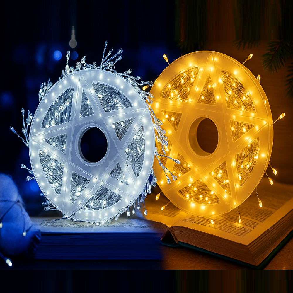 Karácsonyi rézdrótos 50 méteres harmatcsepp LED fényfüzér – 1500 ledes dekoráció választható színben, beltéri és kültéri használatra (BBD)