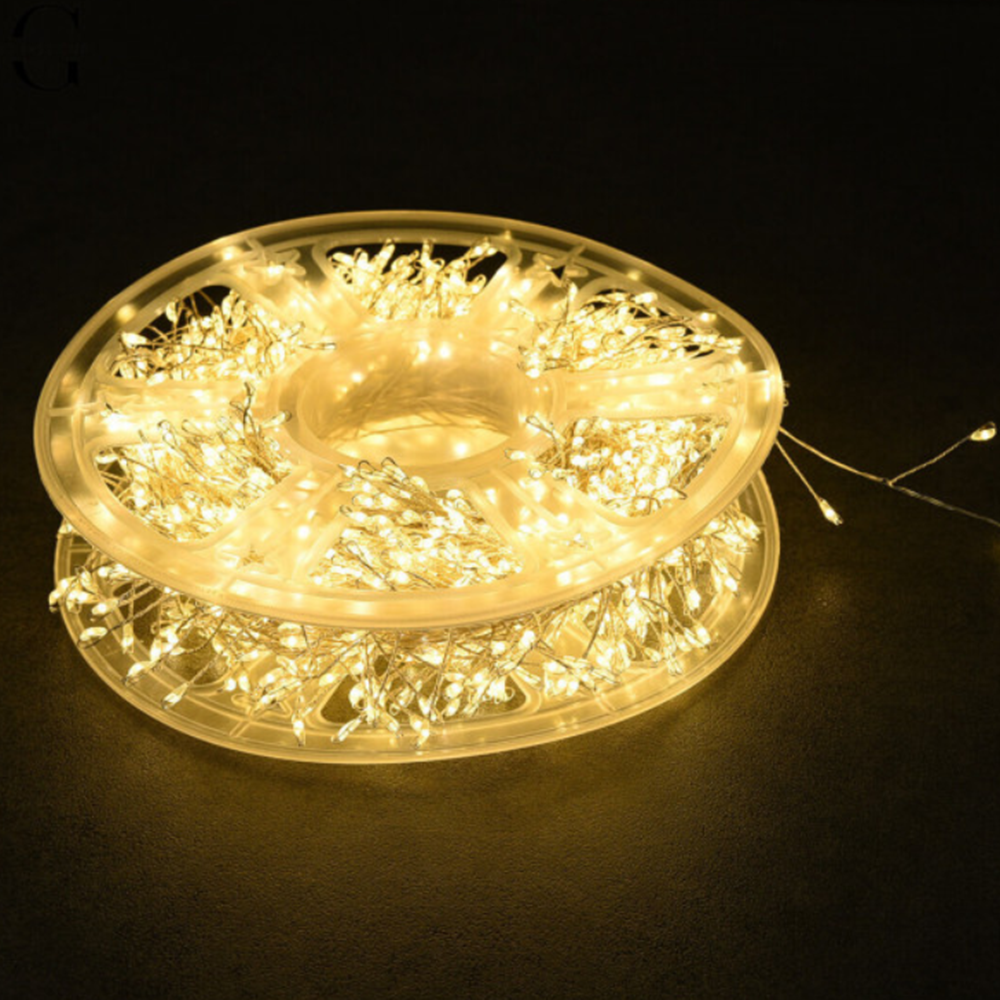 Karácsonyi rézdrótos 50 méteres harmatcsepp LED fényfüzér – 1500 ledes dekoráció választható színben, beltéri és kültéri használatra (BBD)12