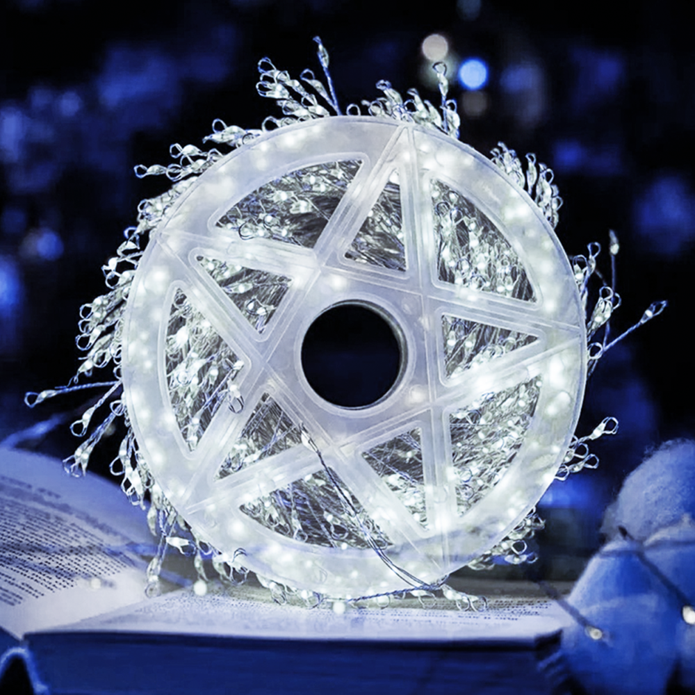 Karácsonyi rézdrótos 50 méteres harmatcsepp LED fényfüzér – 1500 ledes dekoráció választható színben, beltéri és kültéri használatra (BBD)9